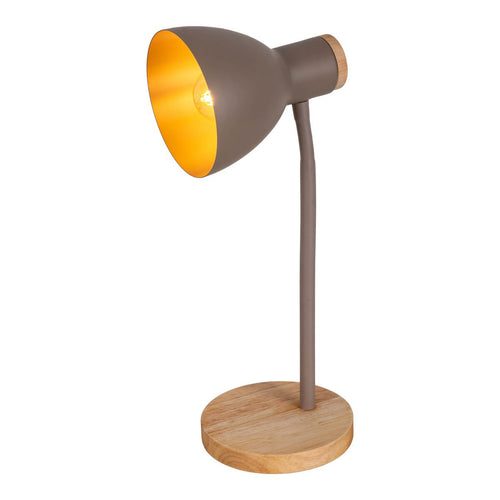 "Marie" bureaulamp gemaakt van metaal en hout, E14, bruin, 36,5 cm hoog