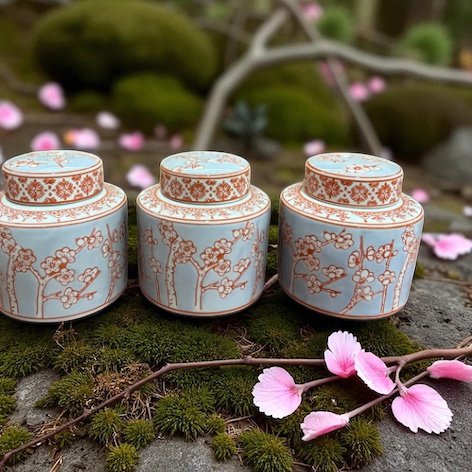 6" Handbeschilderde Ronde blauwe en Pink Porseleinen Pot