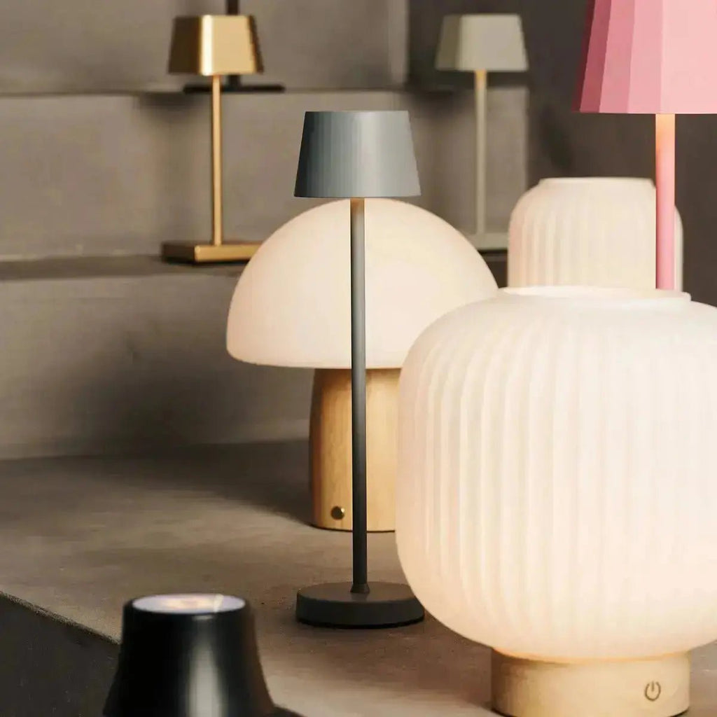 Zano lichtbruine draadloze lamp met hout en linnen - stemmingsverlichting, LED -tafellamp met batterij