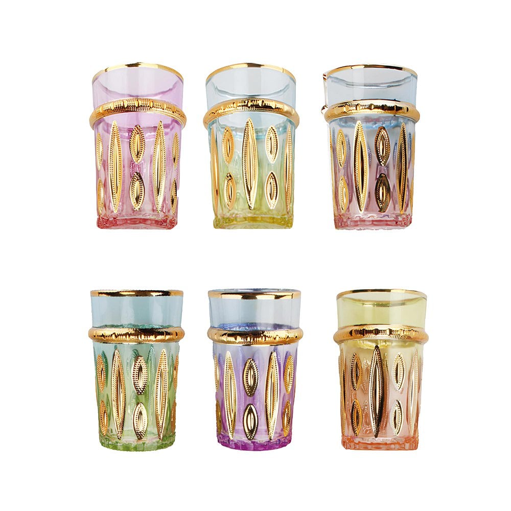 6 -gekleurde oosterse theekopjes - veel van 6