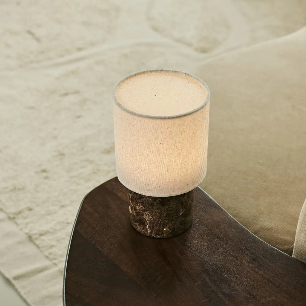 Onoda Brown / Emperador Dark - Marmeren oplaadbare tafellamp - met linnen verwisselbare lampenkap en oplaadbaar ontwerp