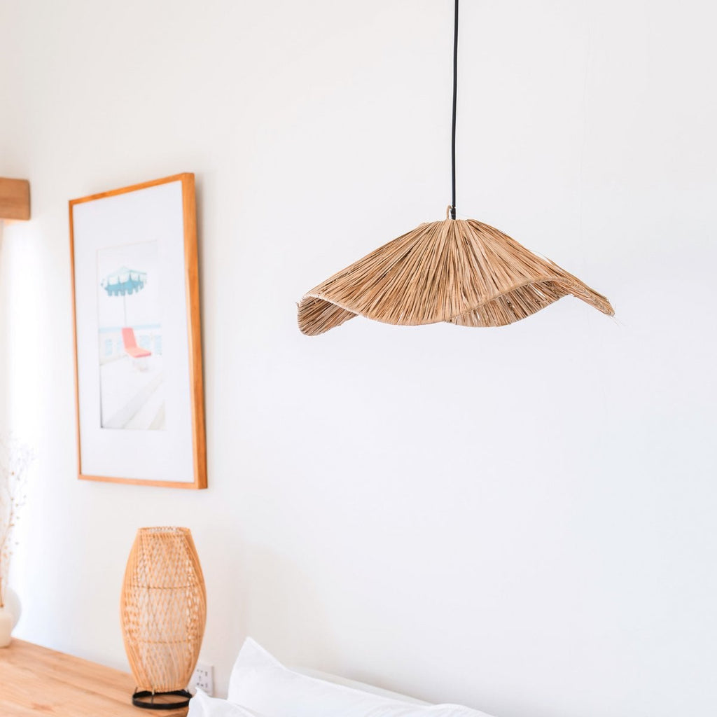 Boho lampenkap – grote raffia plafondlamp – natuurlijke hanglamp – handgemaakte plafondlamp gemaakt van raffia TAMPAH (Ø 53 cm)