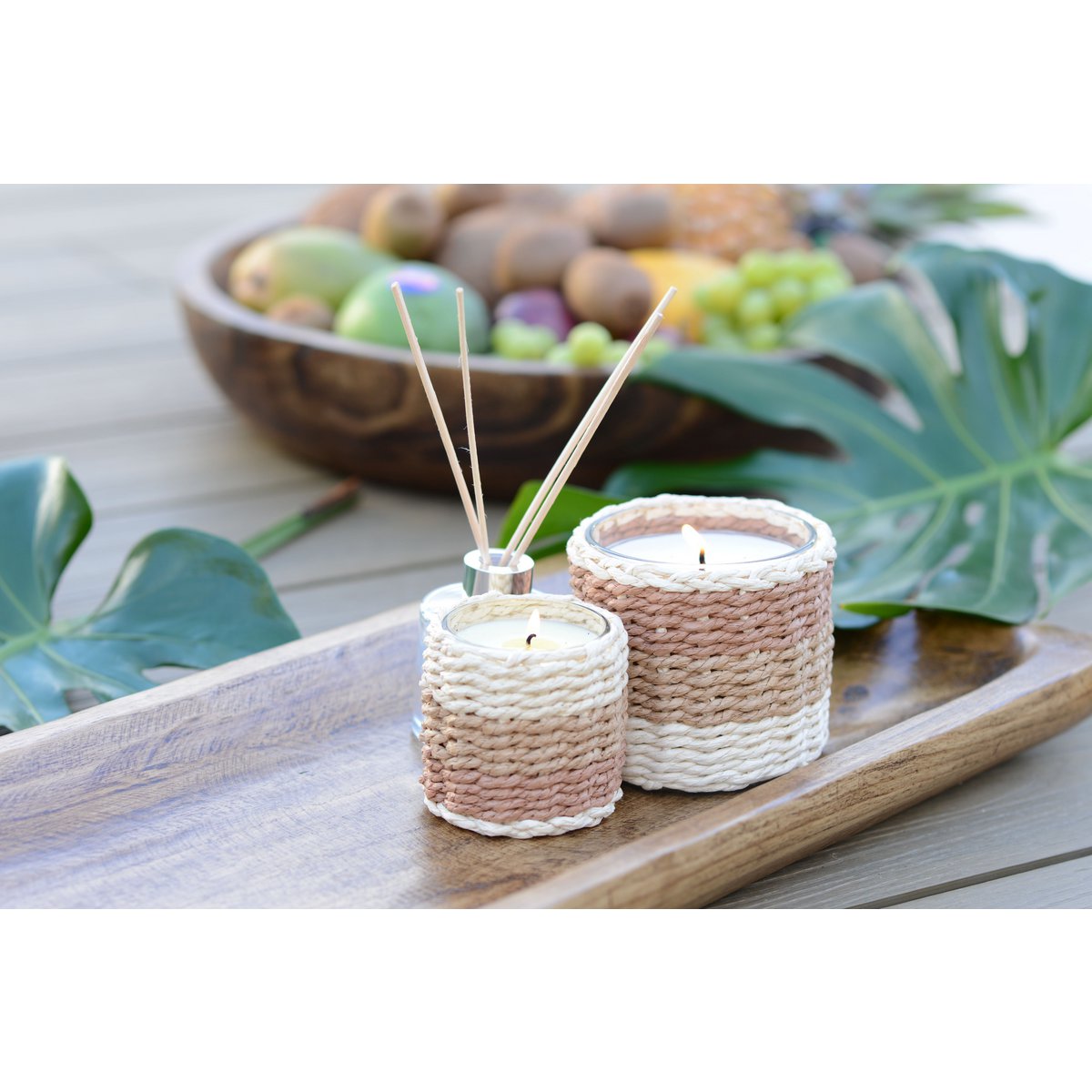 Glas in bruine vlecht en geel musc -parfum klein model