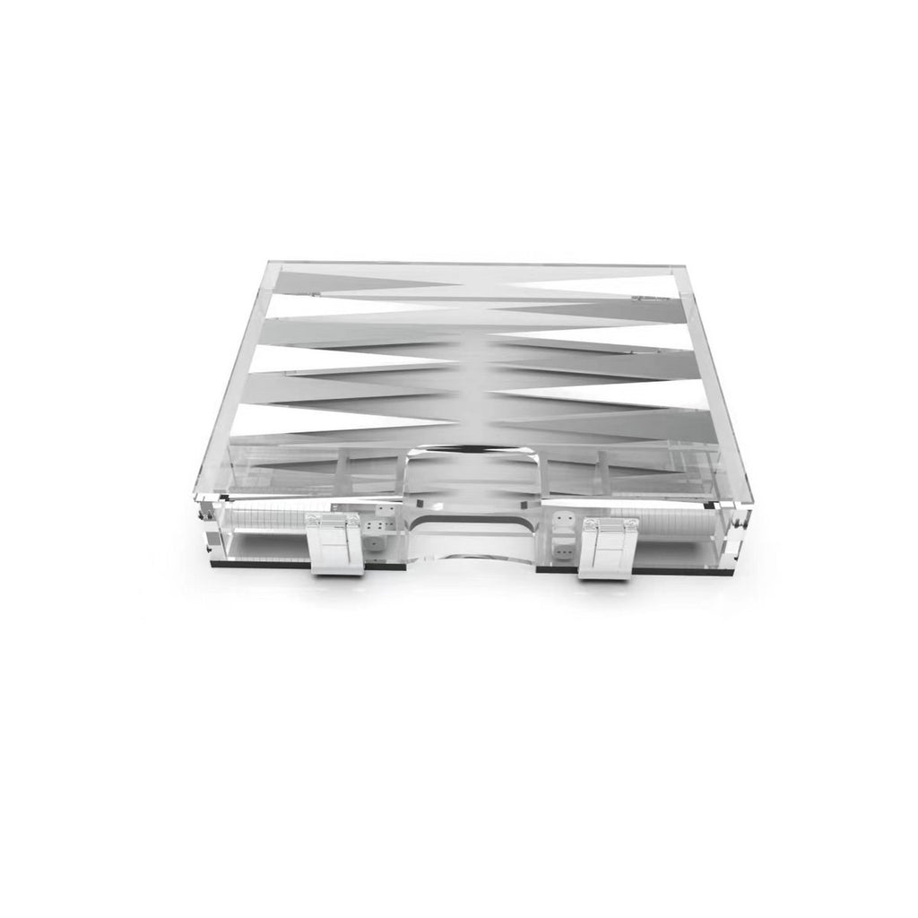 Backgammon Game Mini Case in White and Silver Acryl 25x20X5C