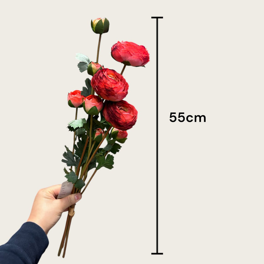 9-stengelige Mica Decorations Ranonkels Kunstbloemen Boeket / Lengte 55cm /red