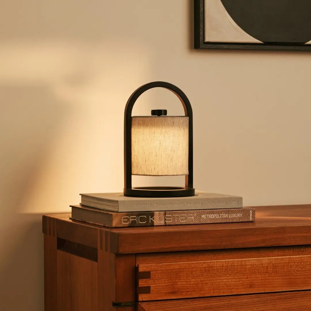 River Black & Gray Wooden oplaadbare lamp - Dimable & snateloze licht