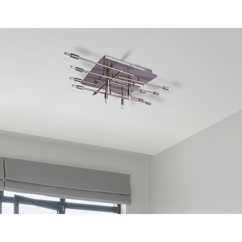 LED -plafondlamp "Ancona" met achtergrondverlichting gemaakt van metaal in roestvrijstalen optiek, G9 -versies, lamp voor woonkamer, eetkamer, gang en kantoor, ca. 71 x 70 cm