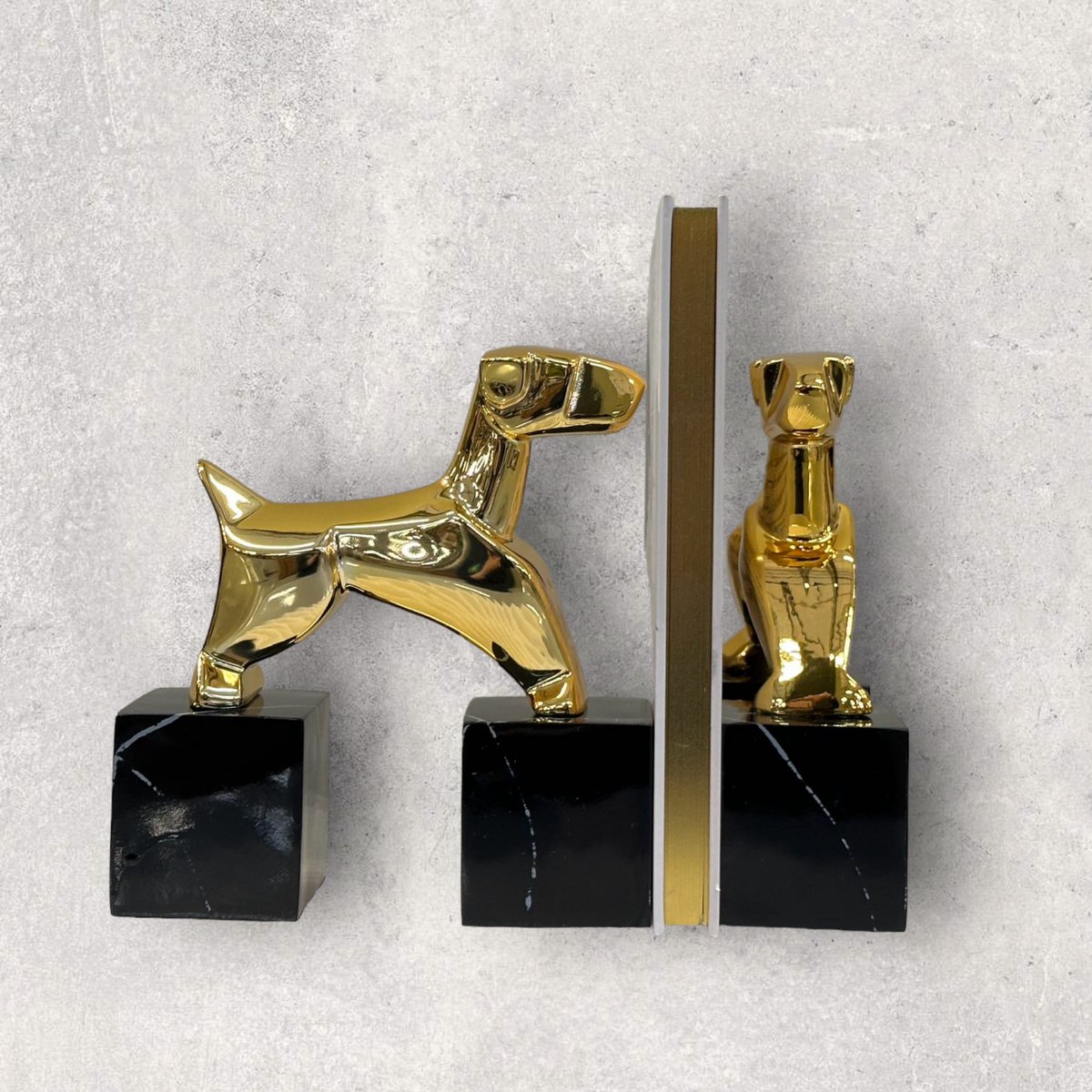 Modernist Art Deco Chrome Terrier Statues  Puppy Bookends (Set of 2)