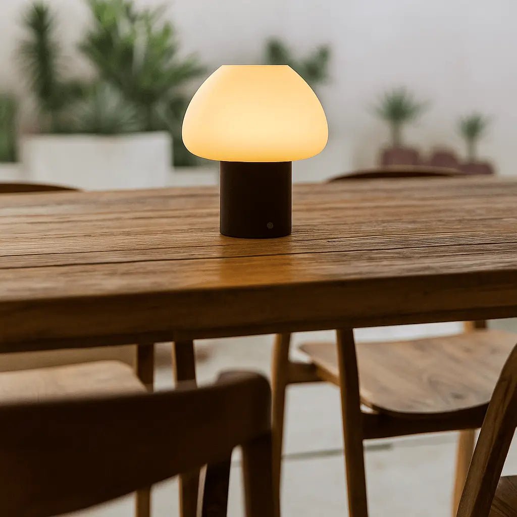 Fynn Donkerbruine Houten Lamp – Oplaadbaar & Dimbaar Licht