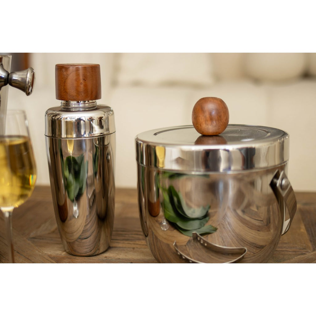 Hout- en zilveren ijsemmer 16x16x20cm