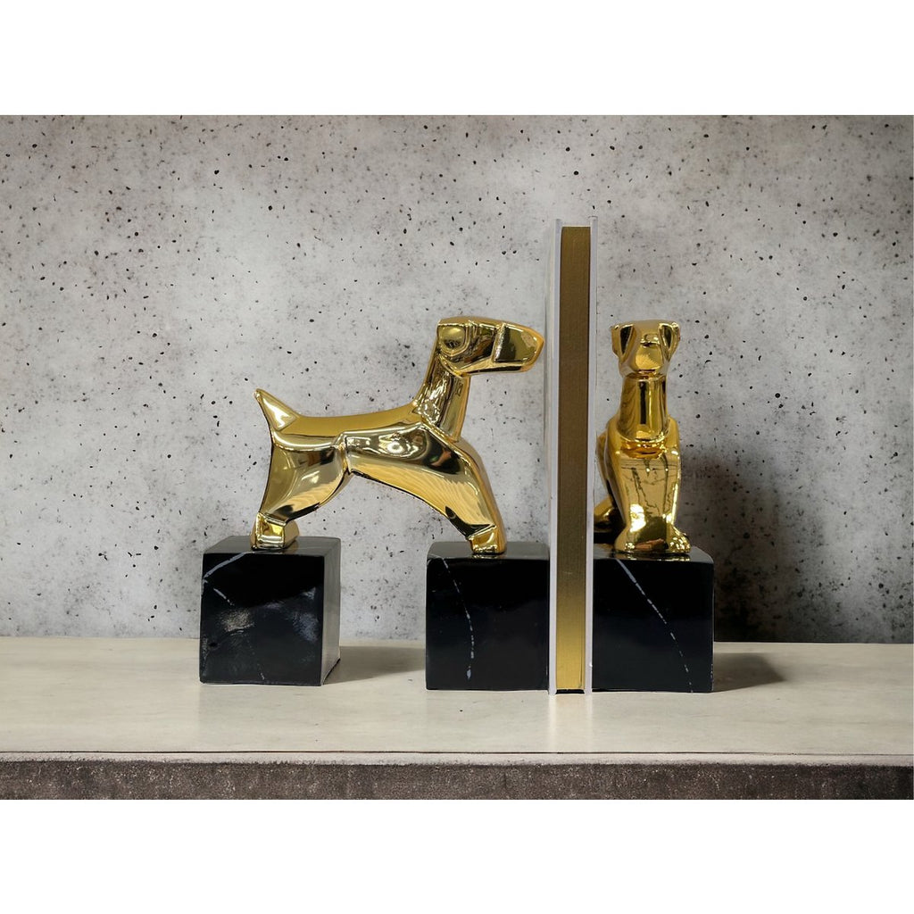 Modernist Art Deco Chrome Terrier Statues  Puppy Bookends (Set of 2)