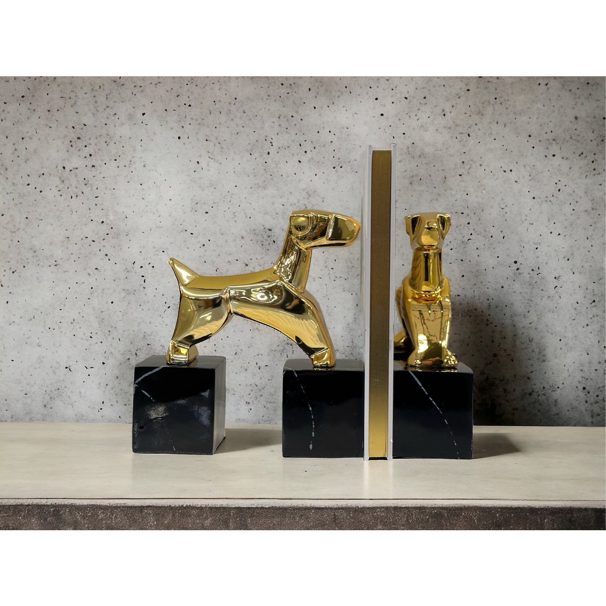 Modernist Art Deco Chrome Terrier Statues  Puppy Bookends (Set of 2)