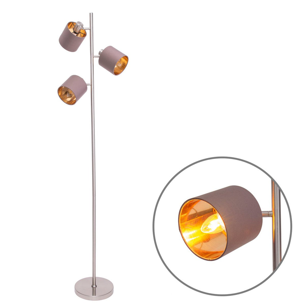 Staande lamp "maron" gemaakt van metalen satine-mat met stof paraplu's in bruin, met E14-aansluiting, voor eetkamer, woonkamer, gang of kantoor, lamp voor woonkamer, eetkamer, hal en kantoor, staande lamp in 153 cm High