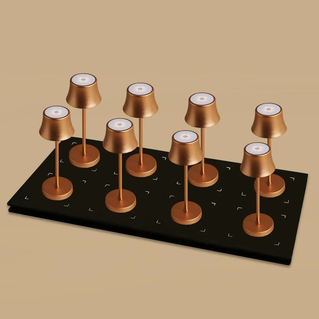 Combi Set Professional-8 x de Pijp Mini koper oplaadbare tafellampen & 1 x Centraal station draadloos laadstation met Qi-Technology