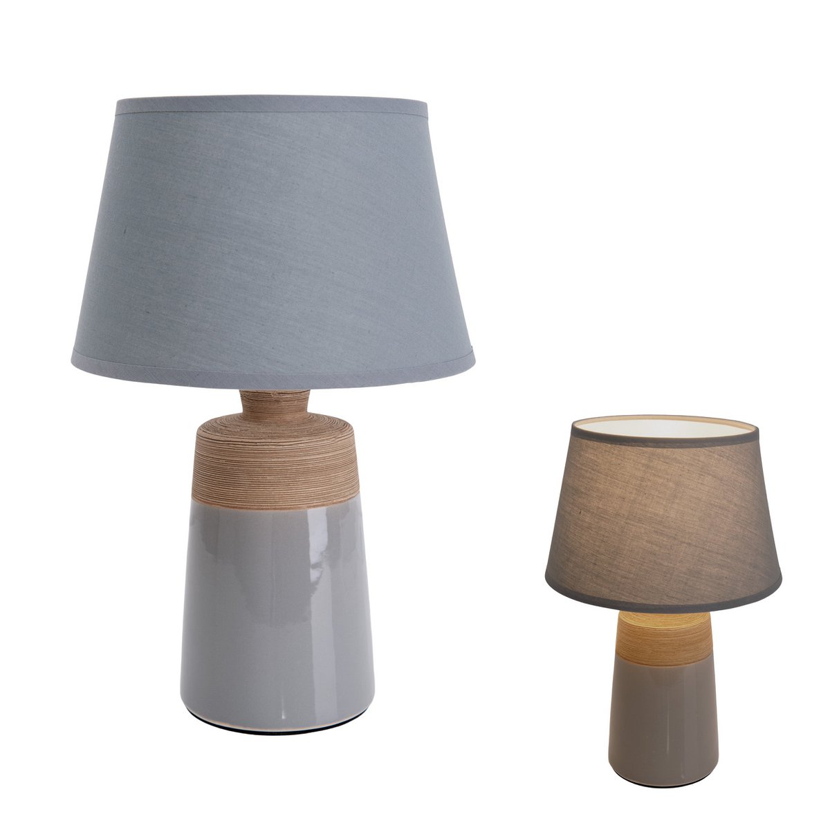 Liv · Houten tafellamp met linnen kap — grijs