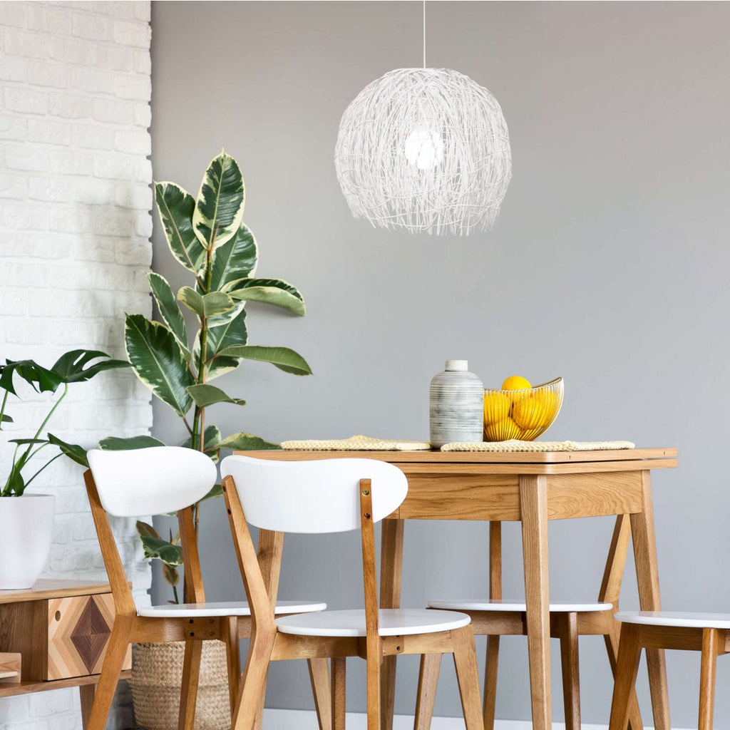 Korb hanger lamp "struwel" Ø 40, gemaakt van witte rattan, e27 -versie.