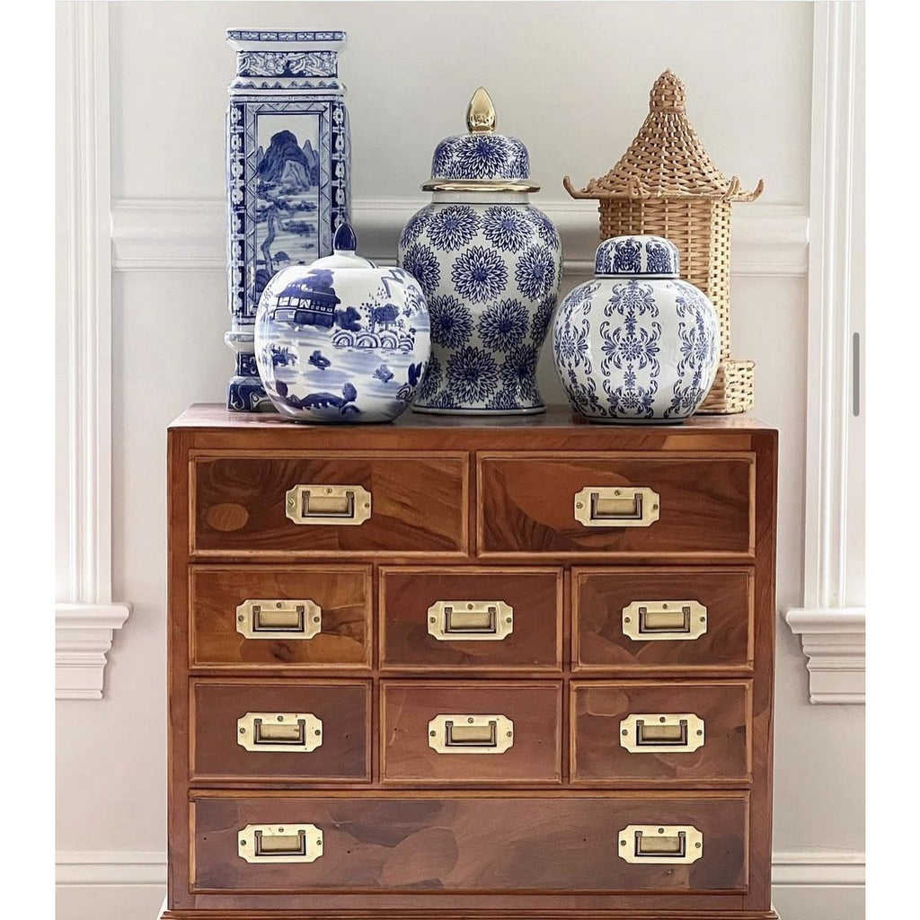 Dahlia blauwe en witte porselein gemberpot