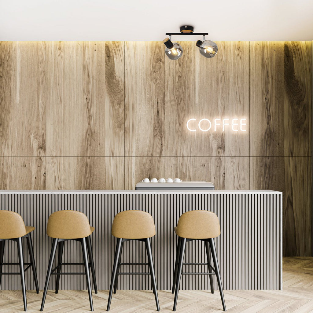 2 Spot plafondlamp "fumoso", metalen plafondlamp en rookglas in zwart en natuur, met E14 -aansluiting, voor eetkamer, woonkamer, gang of kantoor, 40 x 20 cm