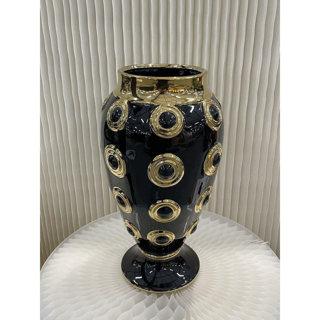 Gouden grote vaas met 4 cirkels H46cm (CV11619-17zwart zwart)