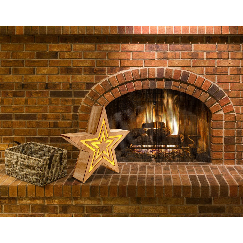 LED Christmas Decorations "Stern" H: 33 cm - Kerstartikelen - Decoratie - Hout - Natuur - met geïntegreerde LED - Kerstdecoratie