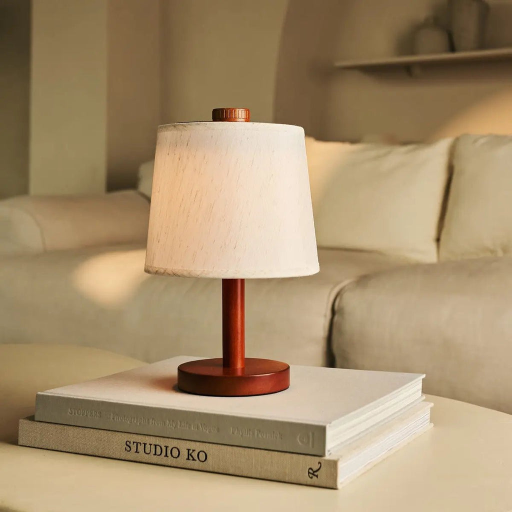 Rover kastanje bruin houten lamp - oplaadbare, draadloze en dimbare schaduw