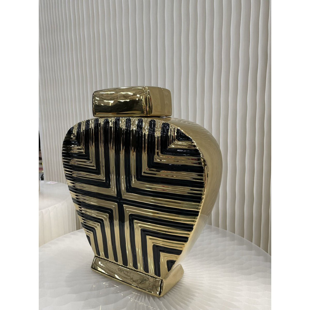 Prachtige gouden en zwarte kunstdecor geïnspireerde pot