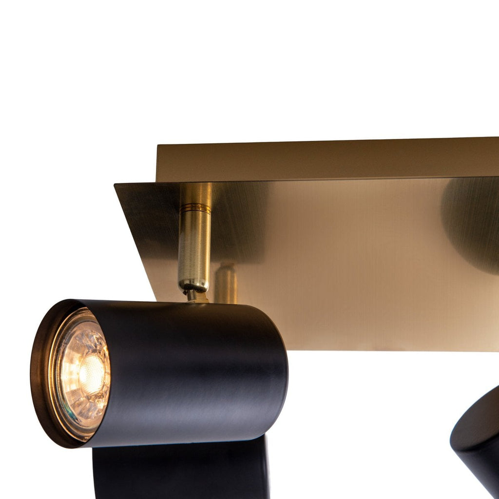 4 muur- en plafondlampen "Frida" in metalen zwart / goud, plafond schijnwerpers, GU10, plafondlamp voor eetkamer, woonkamer, gang of kantoor, 22 x 22 cm