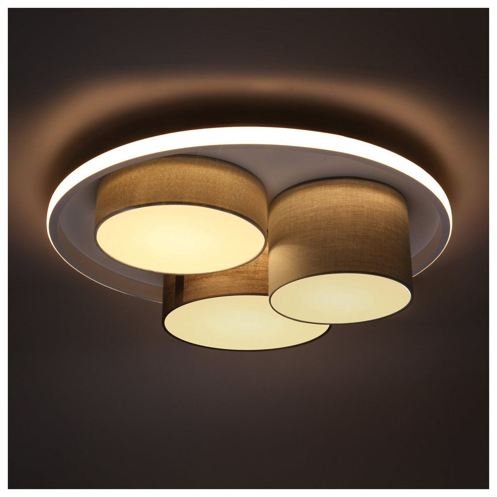 3-geleide plafondlicht "Eppan" Ø 56 cm, gemaakt van metaal, plastic en textiel in grijs, geïntegreerde LED's, verlichting voor woonkamer, kantoor of toegangsruimte