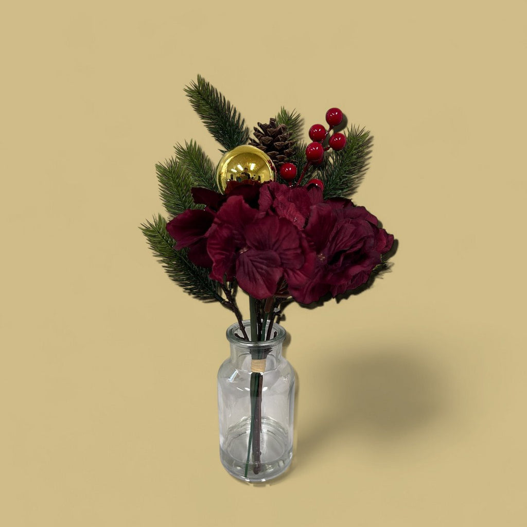 kerstboeket samenstelling | Zijden kunstbloem | Lengte 36cm