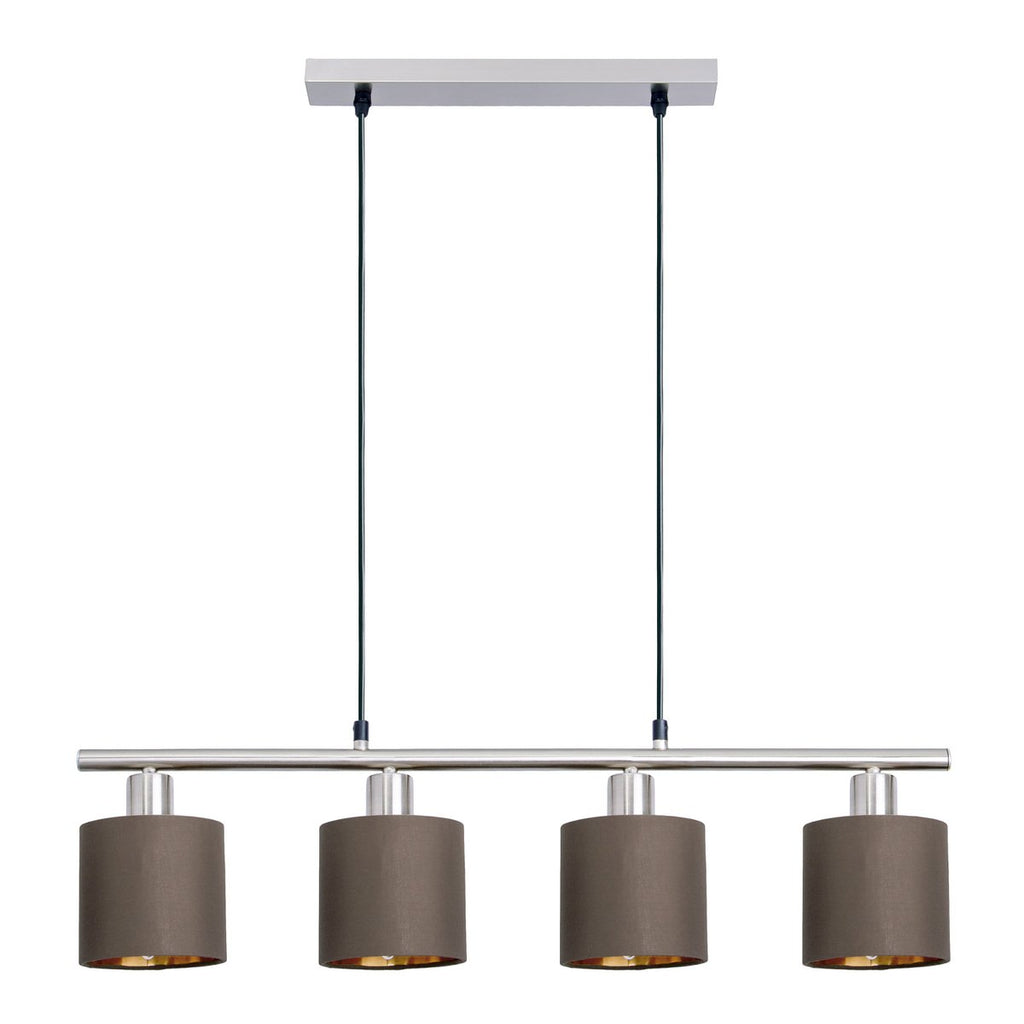 4 hanger lamp "maron" gemaakt van metalen satine-meter met stof paraplu's in bruin, met E14-aansluiting, lamp voor woonkamer of eetkamer, 71,5 x 12 cm