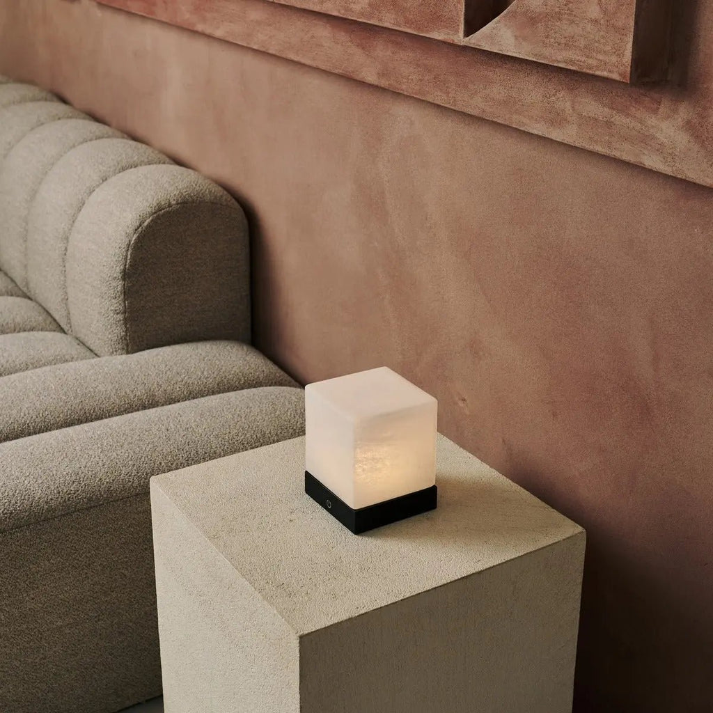 YCE Black Draadloze houten lamp met bevroren glas-oplaadbare, dimbare, 100-uur batterij