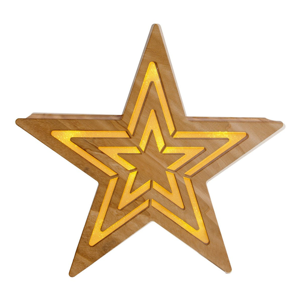 LED Christmas Decorations "Stern" H: 33 cm - Kerstartikelen - Decoratie - Hout - Natuur - met geïntegreerde LED - Kerstdecoratie