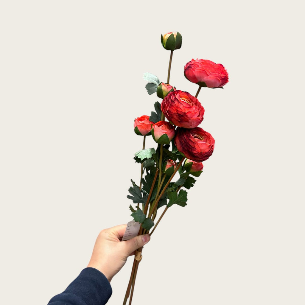 9-stengelige Mica Decorations Ranonkels Kunstbloemen Boeket / Lengte 55cm /red