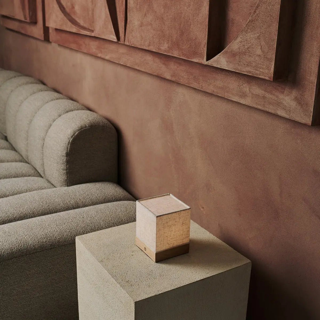 Zano lichtbruine draadloze lamp met hout en linnen - stemmingsverlichting, LED -tafellamp met batterij