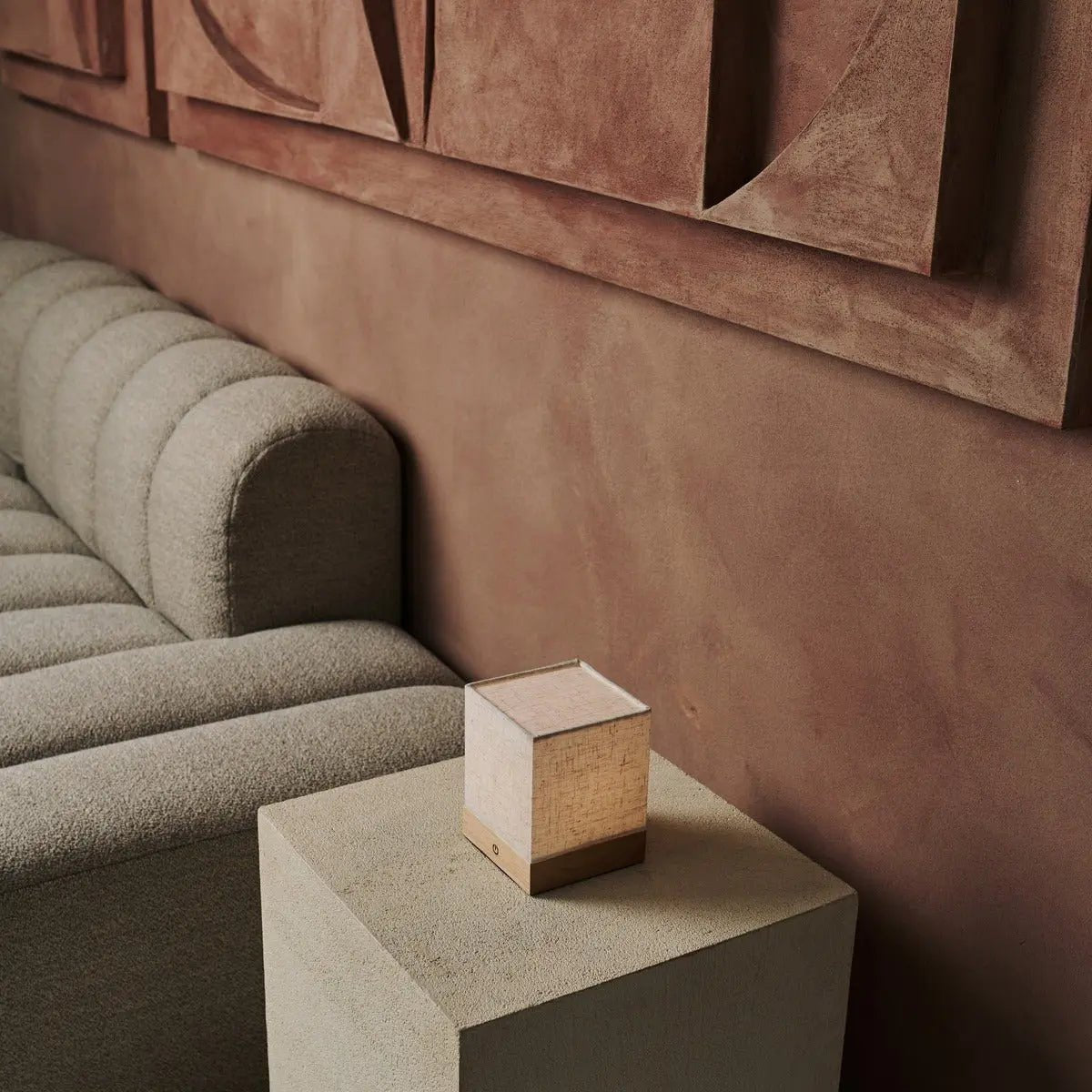 Zano lichtbruine draadloze lamp met hout en linnen - stemmingsverlichting, LED -tafellamp met batterij