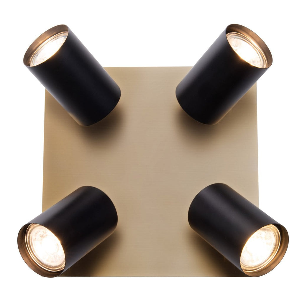 4 muur- en plafondlampen "Frida" in metalen zwart / goud, plafond schijnwerpers, GU10, plafondlamp voor eetkamer, woonkamer, gang of kantoor, 22 x 22 cm