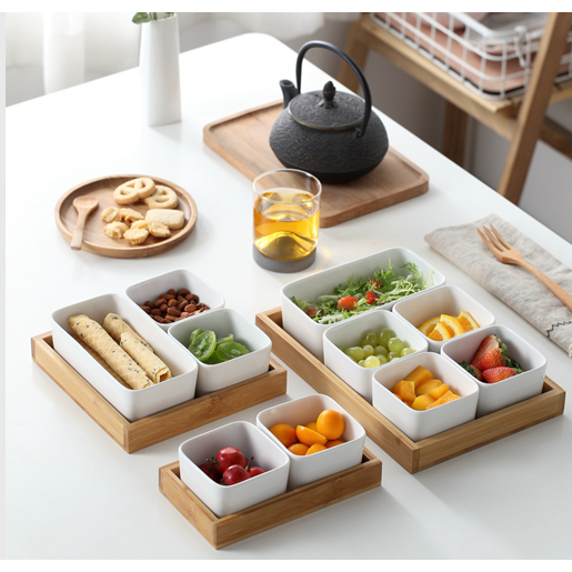 Aperitif Set 2 porselein en bamboobekers