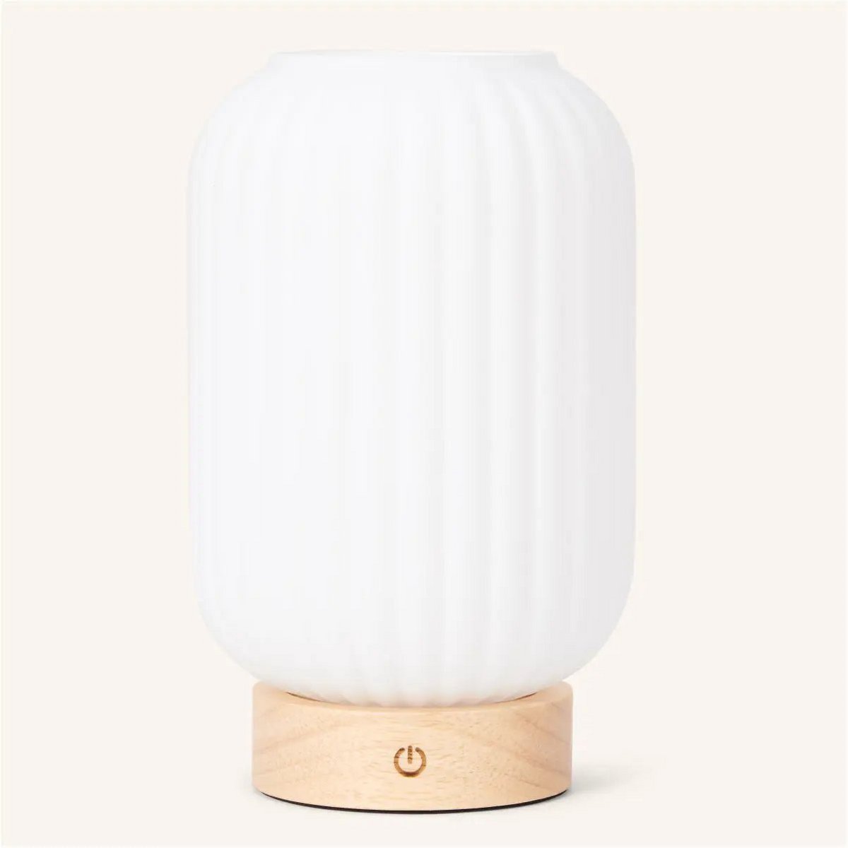 Unieke oplaadbare lamp Lilly – matglas en houten voet, dimbaar, 3 lichtmodi