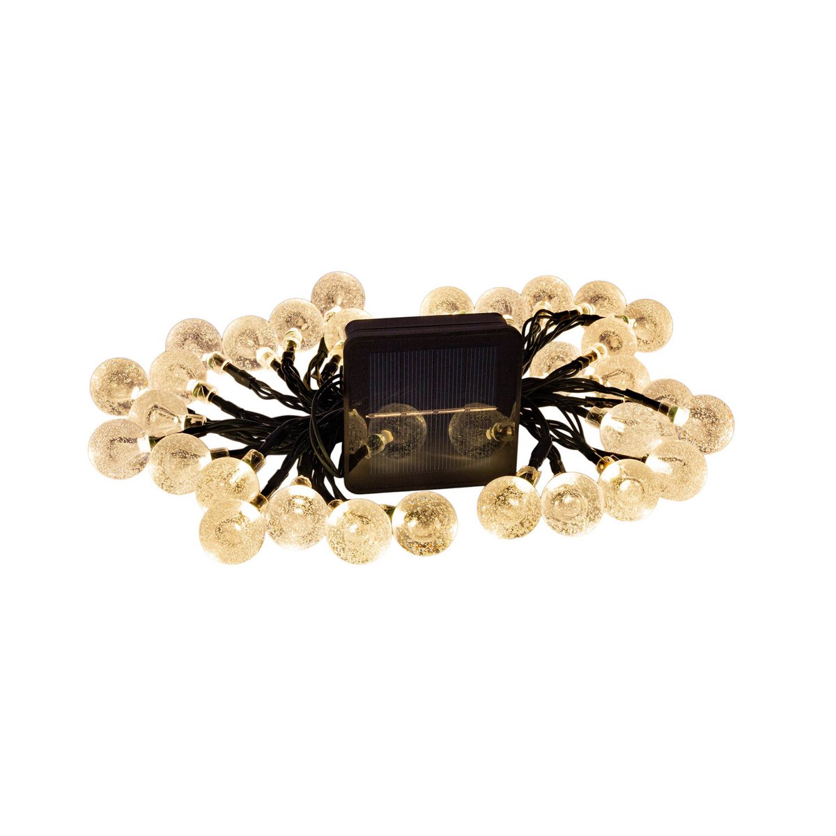 Buiten lichte keten met decoratieve ballen in glazen look, 868 cm lang, warm wit,