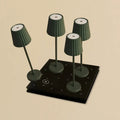 Combi Set Professional-4 x Maya Olive Green Oplaadbare tafellampen en 1 x Amstel Wireless Laying Station met Qi-Technology