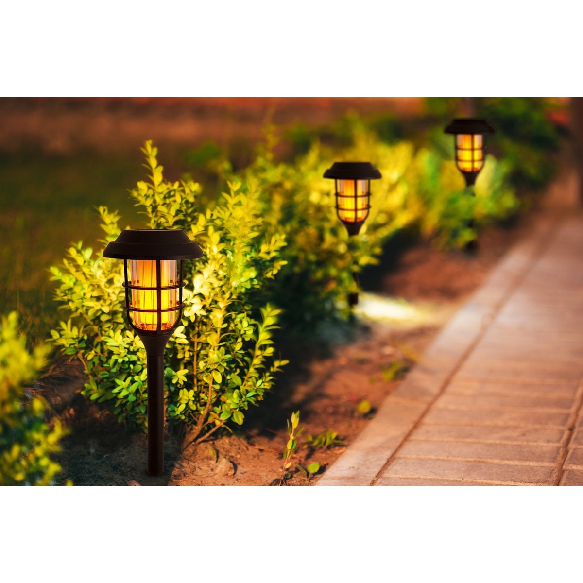 3 Set LED Outdoor Earth Spit 34 cm High, Skeer gemaakt van zwart plastic met geïntegreerde LED, zonnelampje voor buiten