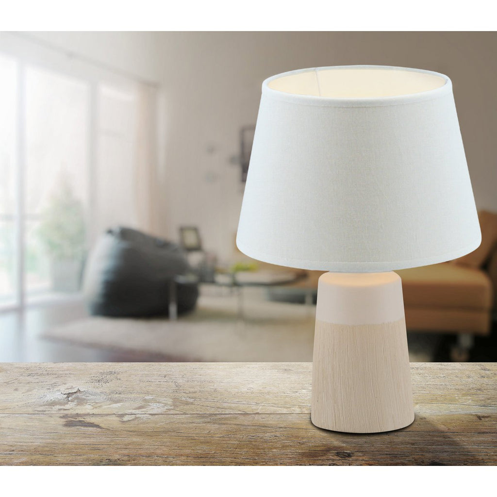 Liv · Houten tafellamp met linnen kap — naturel