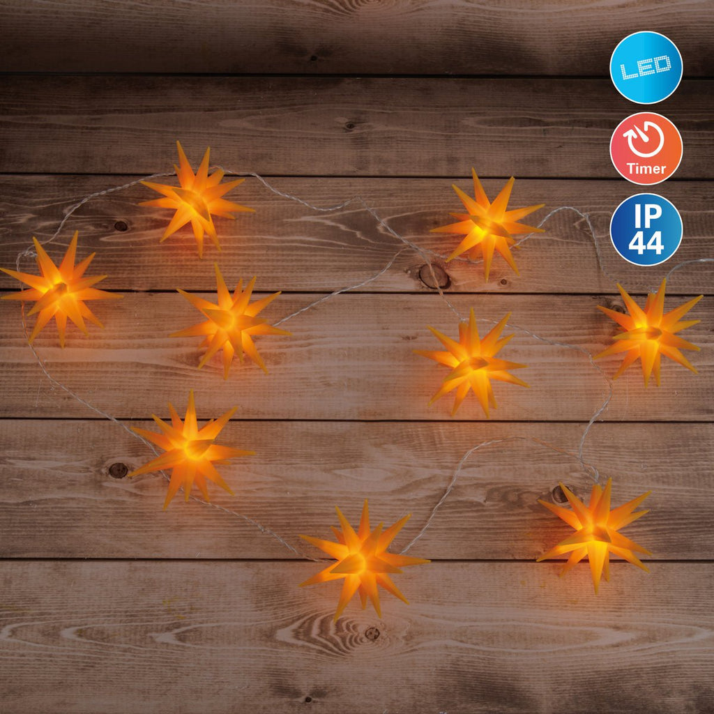 LED -lichte keten "3D -sterren" gemaakt van plastic in geel, met stevig geïnstalleerde LED's, kerstdecoraties voor buiten