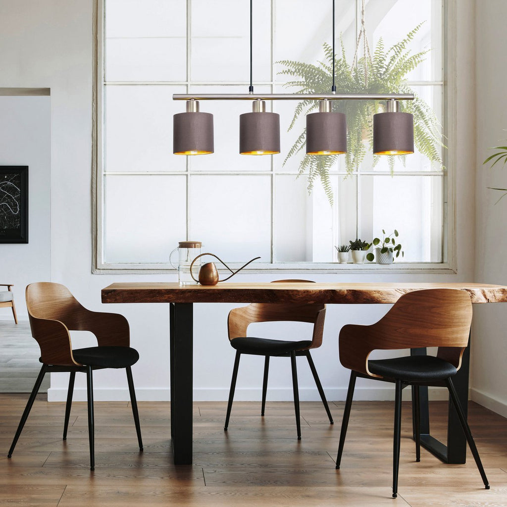 4 hanger lamp "maron" gemaakt van metalen satine-meter met stof paraplu's in bruin, met E14-aansluiting, lamp voor woonkamer of eetkamer, 71,5 x 12 cm