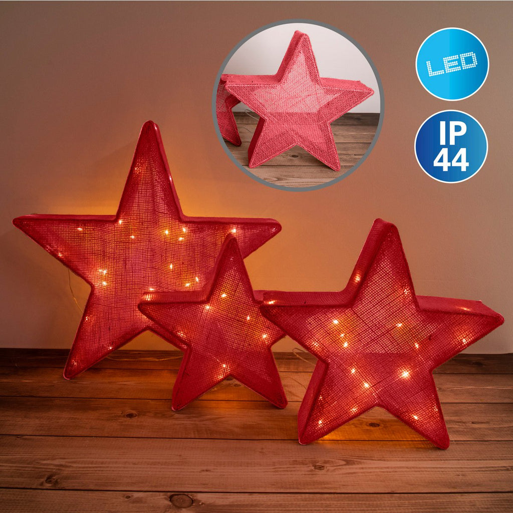 Liv · LED-kerstdecoratie — set van 3 sterren rood