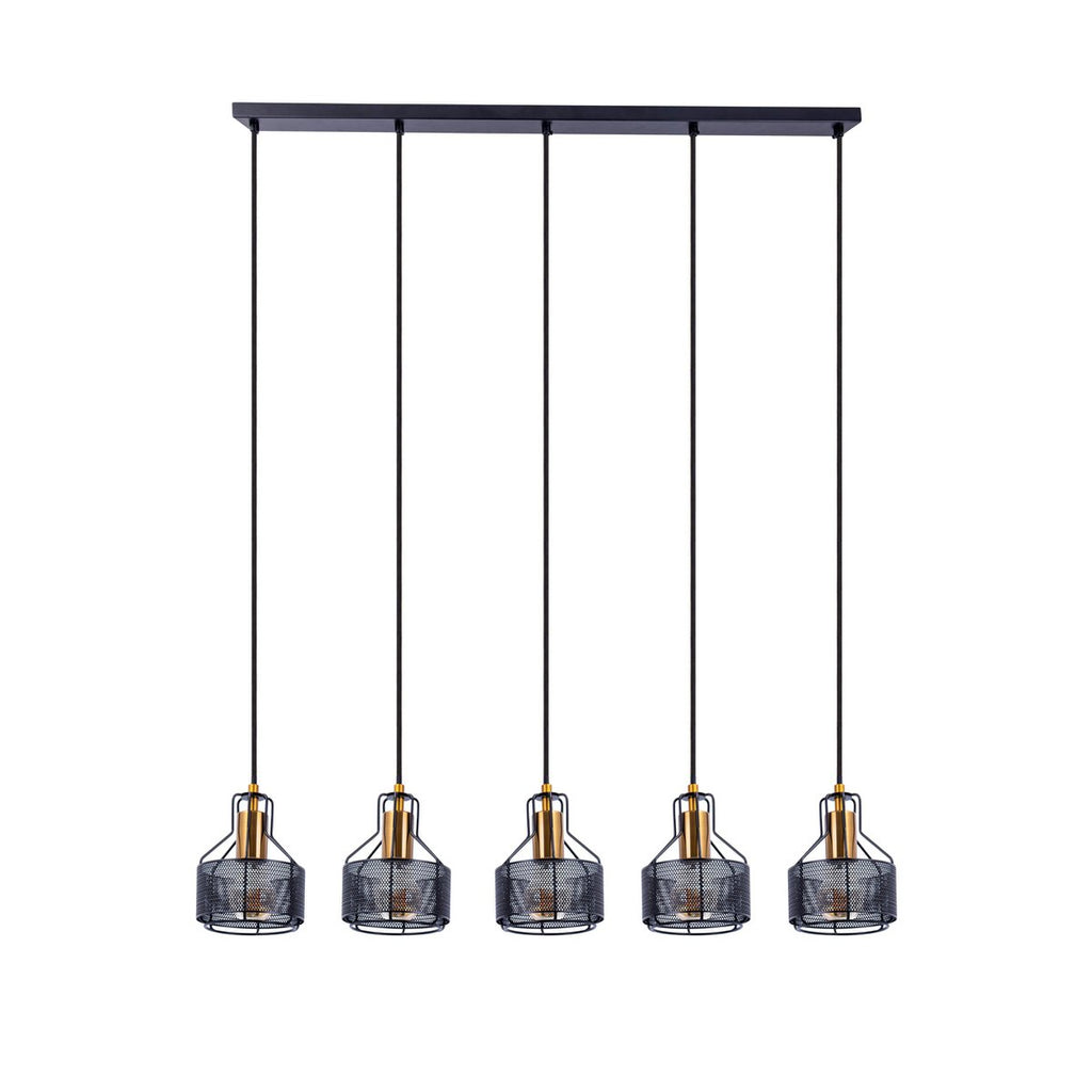 5 hanger lamp "foro" retro hanger lamp gemaakt van metaal in zwart en goud met E27 -versies, 96 cm lang. Stijlvolle verlichting voor woonkamer, eetkamer of keuken.