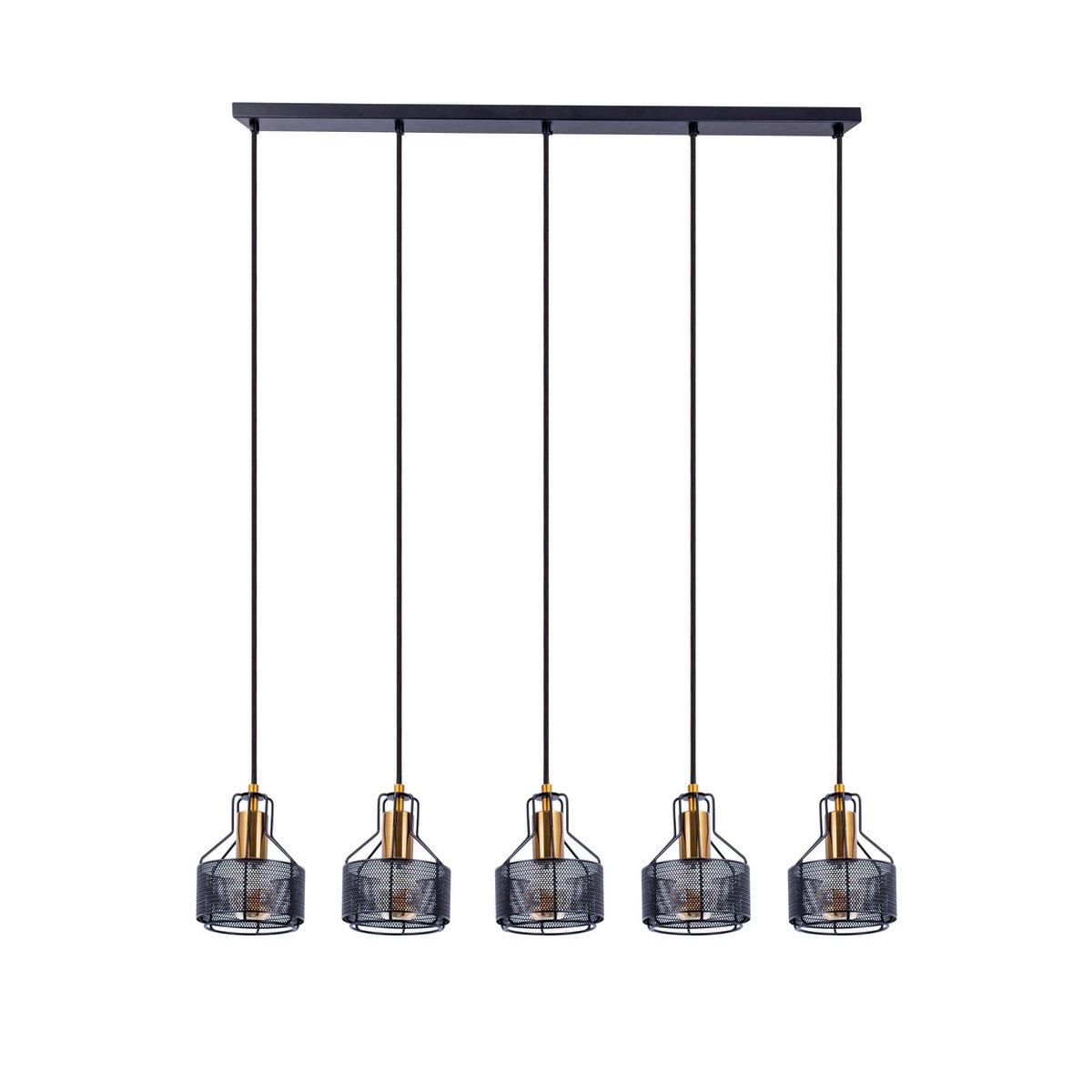 5 hanger lamp "foro" retro hanger lamp gemaakt van metaal in zwart en goud met E27 -versies, 96 cm lang. Stijlvolle verlichting voor woonkamer, eetkamer of keuken.