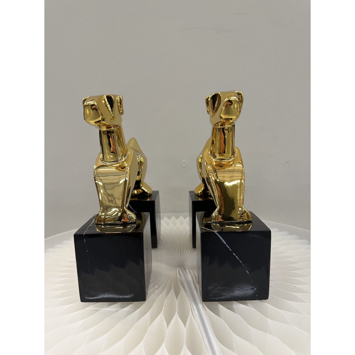 Modernist Art Deco Chrome Terrier Statues  Puppy Bookends (Set of 2)