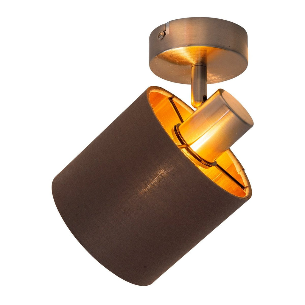 1er muur- en plafondvlek "Maron" gemaakt van metalen satin-mat met stof paraplu in bruin, met E14-aansluiting, lamp voor woonkamer, eetkamer, gang en kantoor, ongeveer. 17 x 12 cm