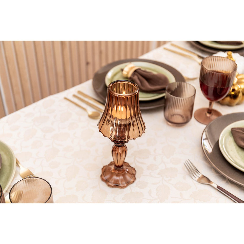 BRUINE KANDELAAR OP GLAZEN STANDAARD 10X10X24,5CM